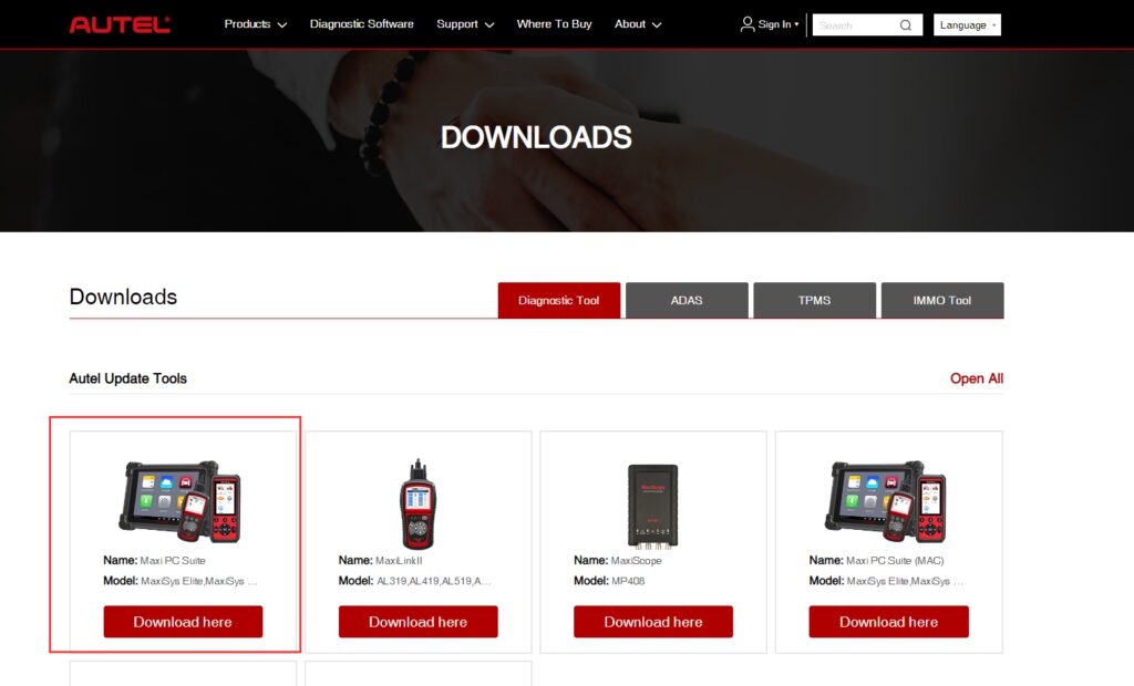 Download the PC suite from Autel website