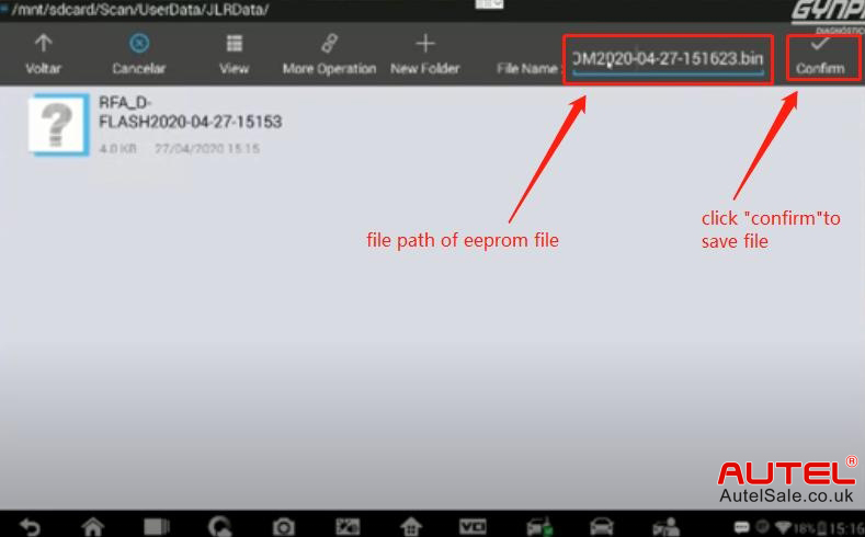 File path of eeprom file, click "Confirm" to save file.