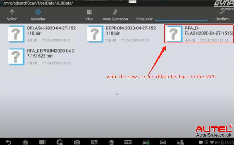 Write the new created Dflash file back to the MCU